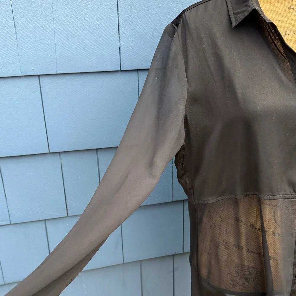 Free People Black Sheer Blouse m top shirt